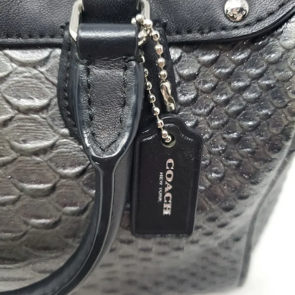 Coach Baby Bennett Satchel Handbag Metallic Gunmetal Black Snake Embossed F36657